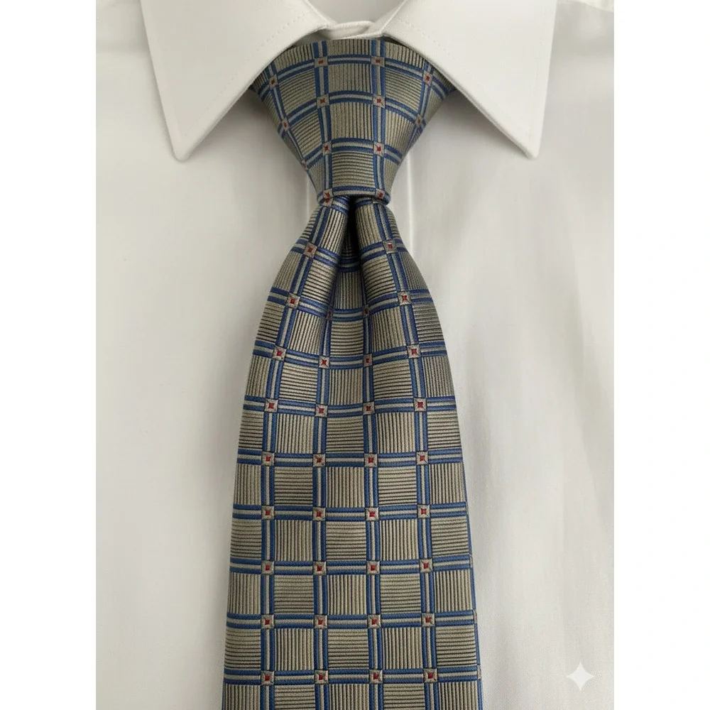 Jos. A. Bank green blue square geometric silk tie - 59